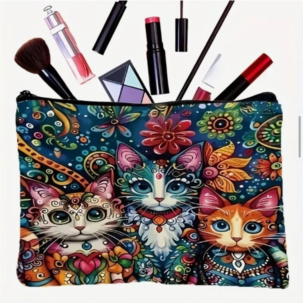 Hindu Cat Trio Print Makeup Cosmetic Bag